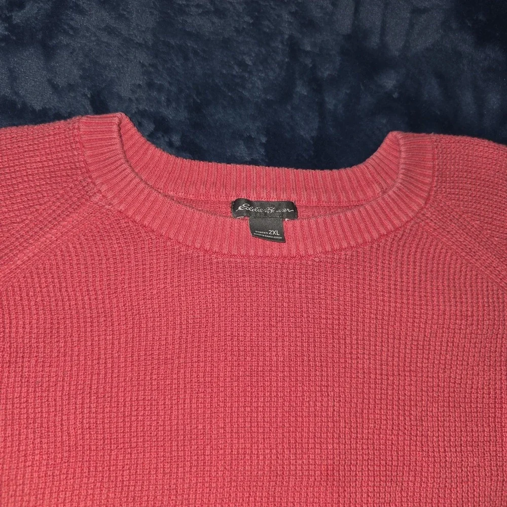 Eddie Bauer Waffle Knit Sweater 2XL XXL Orange & Pink 2 Pc Crewneck Shirt Lot - Picture 6 of 12